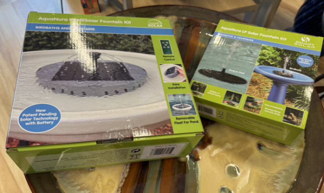 Large and small solar bird baths